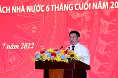 Bộ trưởng Bộ Tài chính Hồ Đức Phớc phát biểu tại Hội nghị Sơ kết công tác Tài chính-Ngân sách nhà nước 6 tháng đầu năm 2022, ngày 7/7. (Ảnh: Vietnam+)