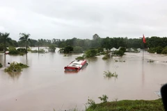 Nhiều nhà dân ở ngoài đê hữu Hồng, xã Hồng Vân, huyện Thường Tín, Hà Nội bị ngập sâu. (Ảnh: Trần Việt/TTXVN)