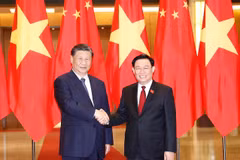 Chủ tịch Quốc hội Vương Đình Huệ và Tổng Bí thư, Chủ tịch nước Trung Quốc Tập Cận Bình. (Ảnh: Doãn Tấn/TTXVN)