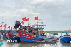 Người dân ứng phó áp thấp nhiệt đới. (Nguồn: TTXVN)