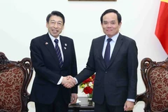 Phó Thủ tướng Trần Lưu Quang tiếp Thống đốc tỉnh Fukuoka Hattori Seitaro. (Ảnh: Phạm Kiên/TTXVN)