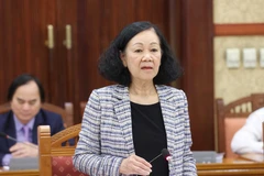 Bà Trương Thị Mai, Ủy viên Bộ Chính trị, Thường trực Ban Bí thư, Trưởng Ban Tổ chức Trung ương phát biểu chỉ đạo hội nghị. (Ảnh: Phương Hoa/TTXVN)