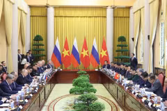 Chủ tịch nước Tô Lâm và Tổng thống Liên bang Nga Vladimir Putin hội đàm. (Ảnh: Nhan Sáng/TTXVN)