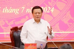 Ông Nguyễn Xuân Thắng phát biểu tại buổi làm việc. (Ảnh: Trung Kiên/TTXVN)