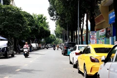 Ôtô đậu dưới lòng đường tại đường Hoa Phượng, phường 2, quận Phú Nhuận. (Ảnh: Hồng Đạt/TTXVN)
