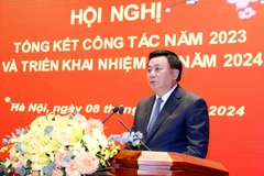 Giáo sư, Tiến sỹ Nguyễn Xuân Thắng, Uỷ viên Bộ Chính trị, Giám đốc Học viện Chính trị quốc gia Hồ Chí Minh, Chủ tịch Hội đồng Lý luận Trung ương phát biểu chỉ đạo. (Ảnh: An Đăng/TTXVN)