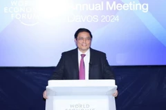 Thủ tướng Phạm Minh Chính phát biểu tại Phiên Đối thoại chiến lược quốc gia Việt Nam-WEF hồi tháng 1/2024. (Ảnh: Dương Giang/TTXVN)