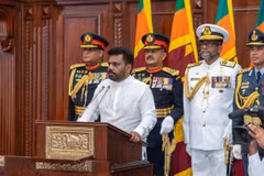 Tân Tổng thống Sri Lanka Anura Kumara Dissanayake tuyên thệ nhậm chức tại thủ đô Colombo ngày 23/9/2024. (Ảnh: AA/TTXVN)