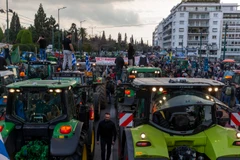 Nông dân Hy Lạp biểu tình kêu gọi hỗ trợ tài chính tại thủ đô Athens ngày 20/2/2024. (Ảnh: THX/TTXVN)