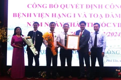 Lãnh đạo tỉnh Phú Yên trao Quyết định công nhận xếp hạng I cho Bệnh viện Đa khoa tỉnh. (Ảnh: Tường Quân/TTXVN)