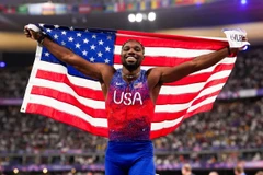 Noah Lyles về nhất cự ly 100m nam môn Điền kinh để đưa Mỹ lên ngôi đầu. (Nguồn: PA)