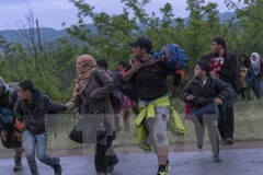 Người tị nạn Syria tìm cách vượt biên trái phép qua khu vực biên giới Hy Lạp-Macedonia. (Nguồn: AFP/TTXVN) 