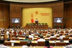 Quốc hội thảo luận ở hội trường về một số nội dung còn ý kiến khác nhau của dự án Luật về hội. (Ảnh: Doãn Tấn/TTXVN)