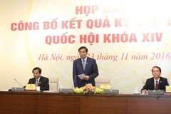 Tổng thư ký, Chủ nhiệm Văn phòng Quốc hội Nguyễn Hạnh Phúc phát biểu tại họp báo. (Ảnh: Phương Hoa/TTXVN)