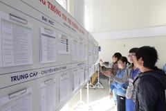 Lao động tìm kiếm việc làm qua Bảng thông tin thị trường lao động. (Ảnh: Anh Tuấn/TTXVN) 