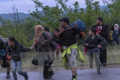 Người tị nạn Syria tìm cách vượt biên trái phép qua khu vực biên giới Hy Lạp-Macedonia. (Nguồn: AFP/TTXVN) 
