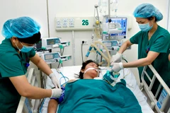 Nhân viên y tế chăm sóc điều trị cho bệnh nhân viêm não mô cầu tại Bệnh viện Bệnh Nhiệt đới Trung ương. 