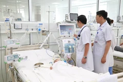 Các bác sỹ điều trị, theo dõi sức khoẻ cho bệnh nhi ngộ độc thuốc nam. (Ảnh: PV/Vietnam+)
