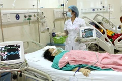 Nhân viên y tế chăm sóc cho bệnh nhân những ngày Tết. (Ảnh: TTXVN/Vietnam+)