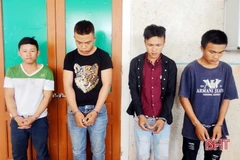 Các đối tượng: Quang, Vương, Thìn và Thế tại Công an huyện Kỳ Anh, tỉnh Hà Tĩnh. (Nguồn: baohatinh)