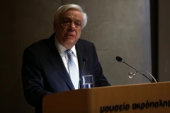 Tổng thống Hy Lạp Prokopis Pavlopoulos phát biểu tại lễ kỷ niệm sự kiện thủ đô Athens được chọn là Thủ đô Sách thế giới 2018. (Ảnh: THX/TTXVN)