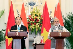 Ngày 3/3 vừa qua, tại Thủ đô New Dehl, Chủ tịch nước Trần Đại Quang và Thủ tướng Cộng hòa Ấn Độ Narendra Modi họp báo sau khi kết thúc hội đàm. (Ảnh: Nhan Sáng/TTXVN)