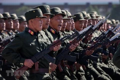 Binh sỹ trong lễ diễu binh kỷ niệm 70 năm Quốc khánh Triều Tiên tại quảng trường Kim Nhật Thành ở thủ đô Bình Nhưỡng ngày 9/9. (Ảnh: AFP/TTXVN)