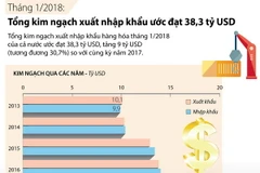 [Infographics] Tổng kim ngạch xuất nhập khẩu tháng Một đạt 38,3 tỷ USD