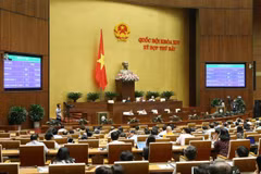 Trong ảnh: Tỷ lệ Đại biểu Quốc hội thông qua nội dung thứ 3 của dự thảo Luật Phòng, chống tác hại của rượu, bia. (Ảnh: Doãn Tấn/TTXVN)