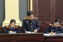 Đại diện Viện kiểm sát nhân dân đọc bản luận tội và đề nghị các mức án. (Ảnh: Trần Xuân Tình/TTXVN)
