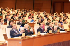 Các vị lãnh đạo Đảng, Nhà nước dự khai mạc kỳ họp thứ 5. (Ảnh: Trọng Đức/TTXVN)