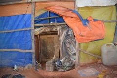 Cửa hầm - nơi dẫn vào 'địa đạo' khai thác vàng trái phép. (Ảnh: Cao Nguyên/TTXVN)