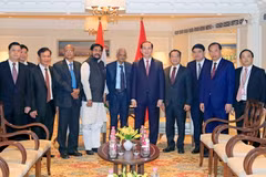 Chủ tịch nước Trần Đại Quang và ông Sudhakar Reddy, Chủ tịch Đảng Cộng sản Ấn Độ. (Ảnh: Nhan Sáng/TTXVN)