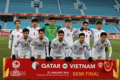 Đội U23 Việt Nam trước trận bán kết gặp U23 Qatar. (Nguồn: THX/TTXVN)