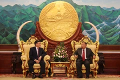 Tổng Bí thư, Chủ tịch nước Lào, Bounnhang Vorachith tiếp ông Nguyễn Hòa Bình. (Ảnh: Phạm Kiên/TTXVN)