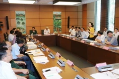 Quang cảnh họp tổ của đại biểu Quốc hội các tỉnh Ninh Bình, Sơn La, Đà Nẵng, Tây Ninh. (Ảnh: Trọng Đức/TTXVN)