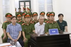 Bị cáo Phan Văn Anh Vũ (áo caro) và đồng phạm nghe tòa tuyên án. (Ảnh: Doãn Tấn/TTXVN)