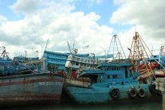 Những con tàu bị bắt giữ nằm xiêu vẹo trong khu vực giam giữ ngư dân. (Ảnh: Trần Chiến/Vietnam+)