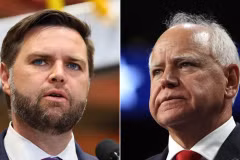 Thống đốc bang Minnesota Tim Walz (phải) và Thượng nghị sỹ bang Ohio J.D. Vance. (Nguồn: Getty Images)