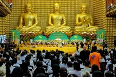 Quang cảnh Đại lễ Vu Lan báo hiếu tại chùa Giác Ngộ, Thành phố Hồ Chí Minh. (Ảnh: Thế Anh/TTXVN)