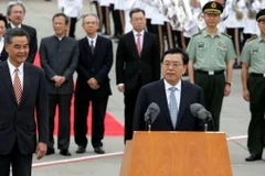 Ông Trương Đức Giang phát biểu tại Sân bay quốc tế Hong Kong./. Xuân Tuấn (Hong Kong)