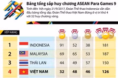 [Infographics] Bảng tổng sắp huy chương ASEAN Para Games 9