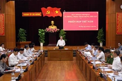 Ông Nguyễn Văn Quảng, Ủy viên Ban chấp hành Trung ương Đảng, Bí thư Thành ủy Đà Nẵng, Trưởng đoàn đại biểu Quốc hội đơn vị Đà Nẵng, Trưởng ban Chỉ đạo chủ trì phiên họp. (Ảnh: Trần Lê Lâm/TTXVN)