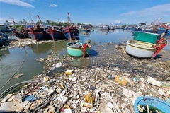 Rác thải tại khu vực vào cảng cá Đông Hải, phường Đông Hải, thành phố Phan Rang-Tháp Chàm. (Ảnh: Nguyễn Thành/TTXVN)