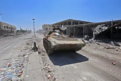 Binh sỹ Syria được triển khai tại thị trấn Saida, tỉnh Daraa, ngày 7/7/2018. (Ảnh: AFP/TTXVN)