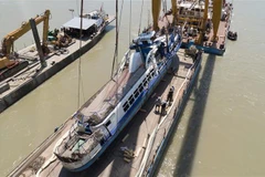 Du thuyền Người cá được trục vớt sau một thời gian bị chìm dưới sông Danube ở Budapest, Hungary, ngày 11/6/2019. (Ảnh: THX/TTXVN)