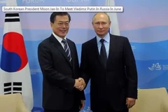 Tổng thống Vladimir Putin (phải) và người đồng cấp Hàn Quốc Moon Jae-in. (Nguồn: ndtv.com)