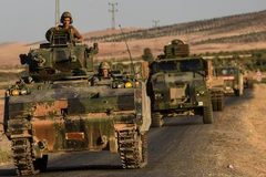 Binh sĩ Thổ Nhĩ Kỳ rút quân từ thị trấn Jarabulus thuộc khu vực biên giới với Syria ngày 2/9/2016. (Nguồn: AFP/TTXVN)