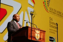 Tổng thống Nam Phi Ramaphosa phát biểu tại hội nghị diễn ra trong hai ngày 17-18/11. (Ảnh: Phi Hùng/TTXVN)