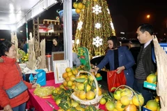 Người dân lựa chọn mua cam tại lễ hội. (Ảnh: Công Tường/TTXVN)